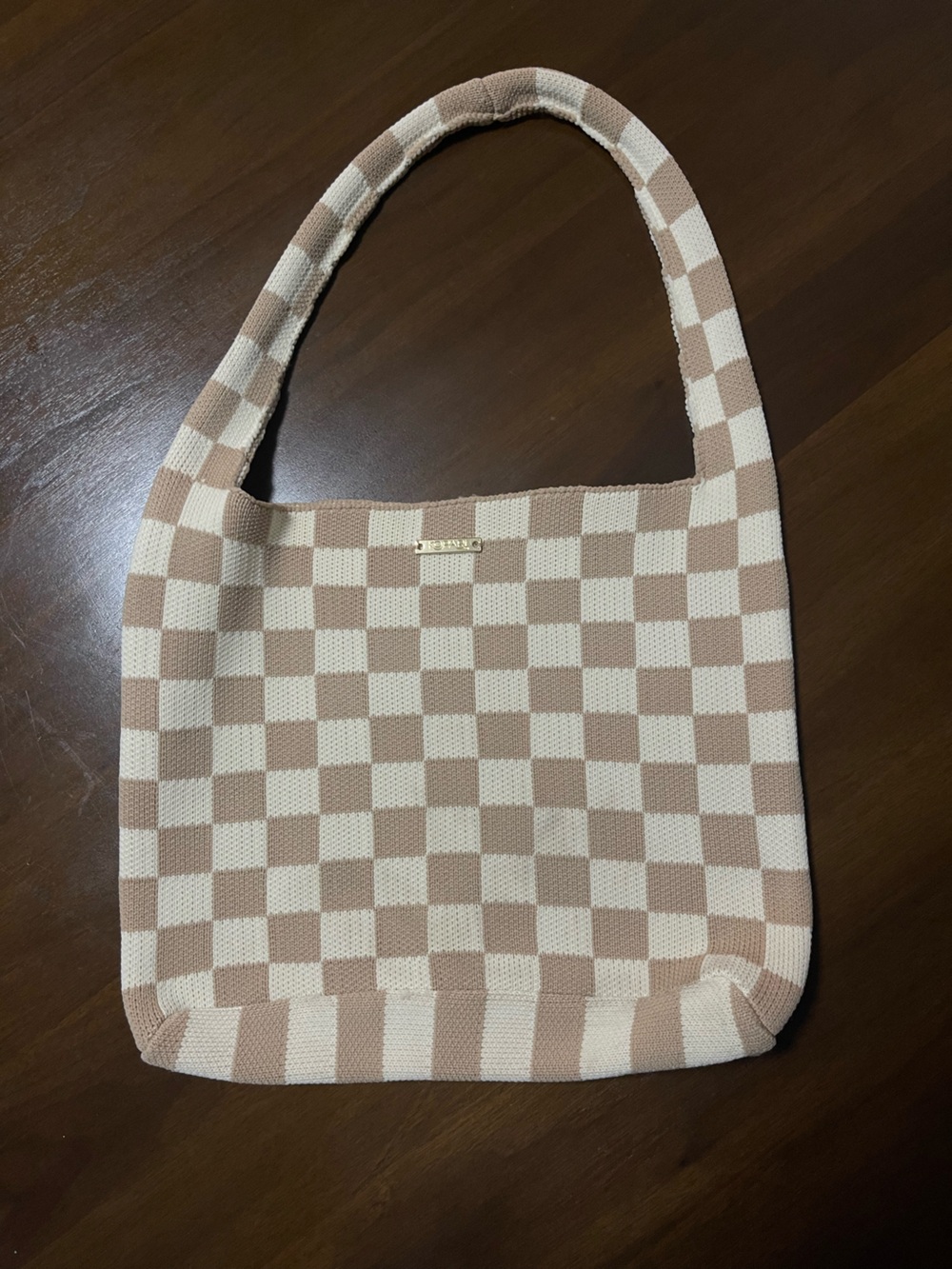 Kopari Checkerboard Shoulder Bag in Cream & Beige